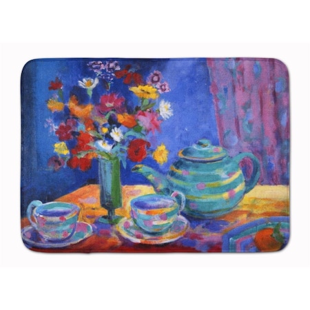 Jensendistributionservices Blue Tea by Wendy Hoile Machine Washable Memory Foam Mat MI2550618